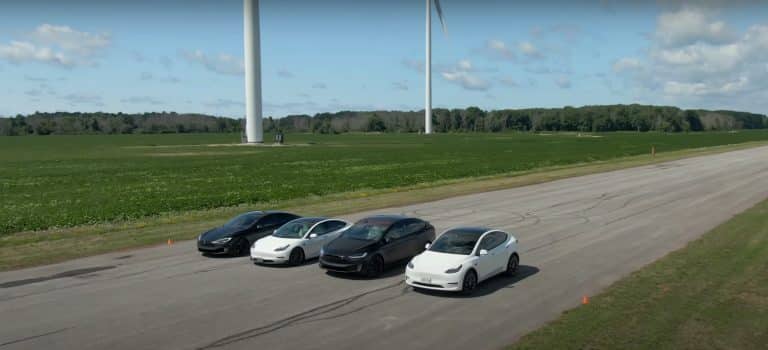 Tesla’s entire “S3XY” Performance line up in an all-out drag battle