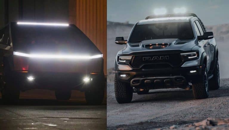 Tesla Cybertruck Tri-Motor sizes up to RAM 1500 TRX
