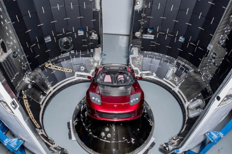 SpaceX Starman coasting through space in a Tesla Roadster makes a close approach to Mars