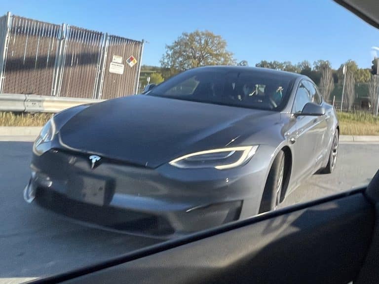 Tesla Model S with Yoke Steering Wheel, Plaid badge spotted near Fremont Factory