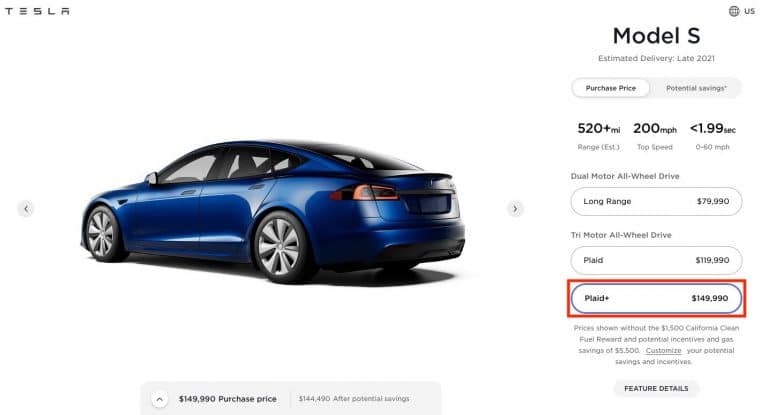 Tesla Model S Plaid+ gets a $10,000 price increase