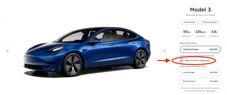 Tesla starts advertising Model 3 with 93 miles of range on its website in Canada