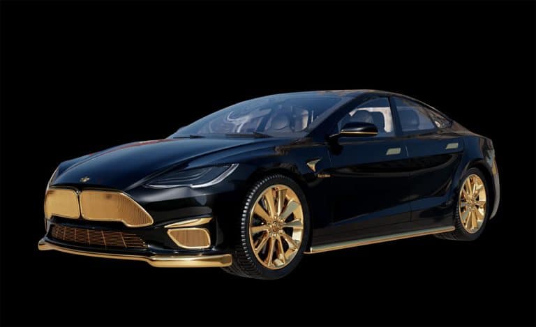 Tesla Model S Plaid+ concept car coated in gold, and you can buy one