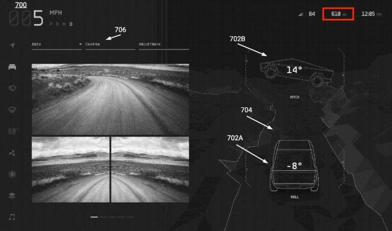 Tesla Cybertruck UI patent hints at 610-mile range, eye tracking mirror adjustments