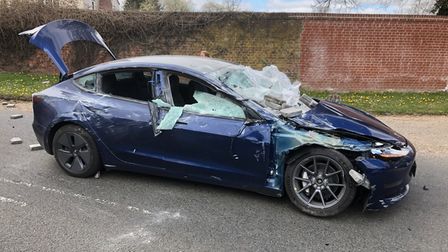 Tesla owners walk away with minor injuries after Model 3 gets crushed by concrete blocks