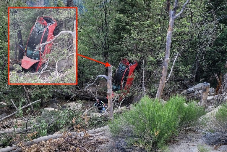 Tesla Model 3 passengers walk away with moderate injuries after nine-story fall