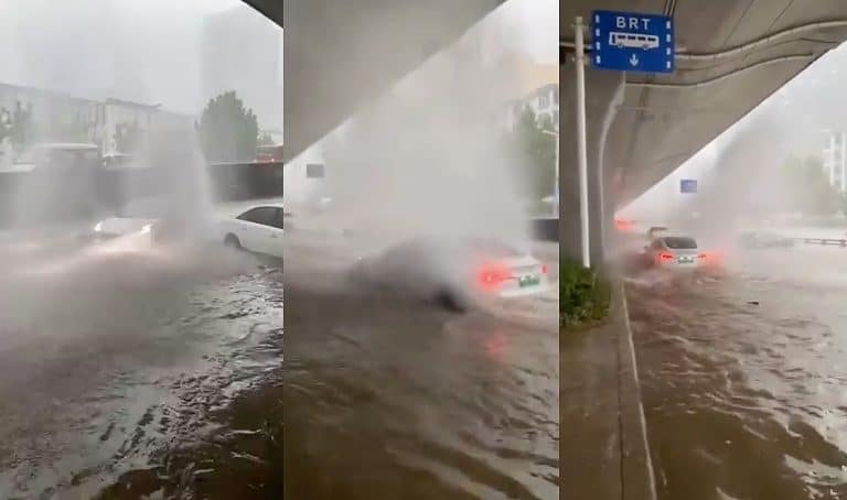 Crazy Tesla footage shows Model 3 attacking deep floodwaters in China