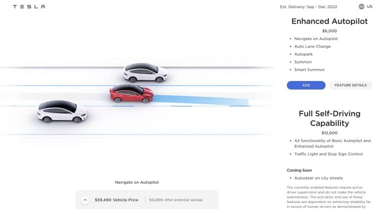 Tesla Enhanced Autopilot available in the United States and China