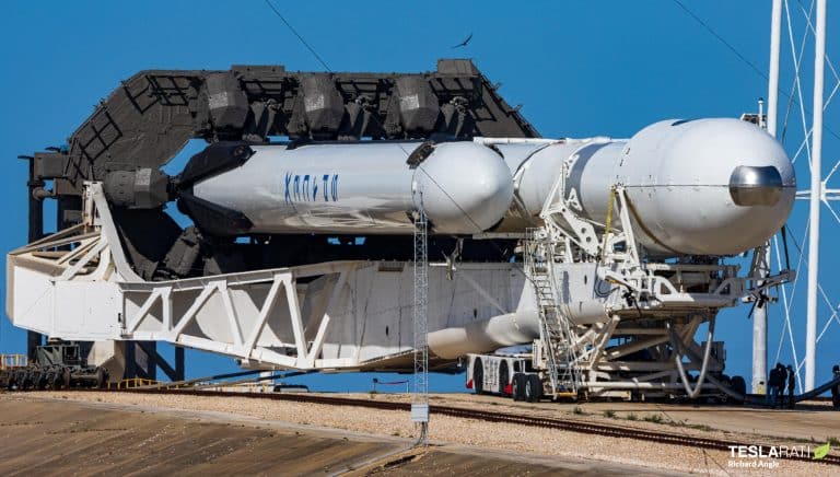 SpaceX Falcon Heavy rocket rolls to pad for Tuesday launch, dual booster landing