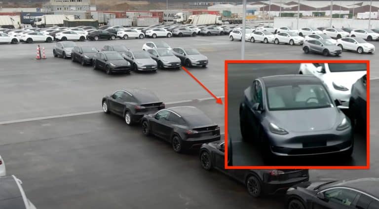 Tesla Model Y in Quicksilver paint and white interior spotted in Giga Berlin