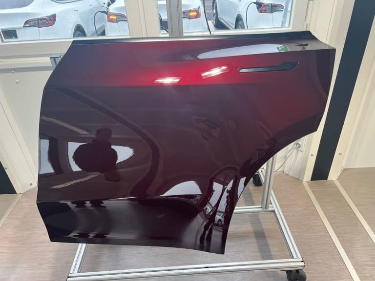 Tesla’s Midnight Cherry Red paint sampled in Giga Berlin