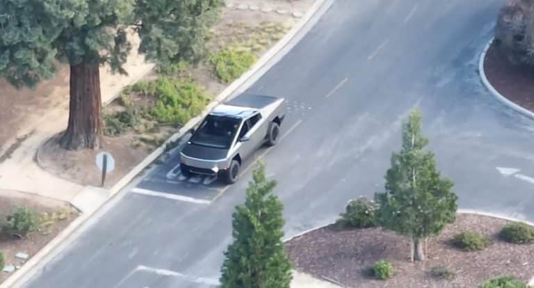 Tesla Cybertruck production beta with black tonneau looks unreal in aerial footage