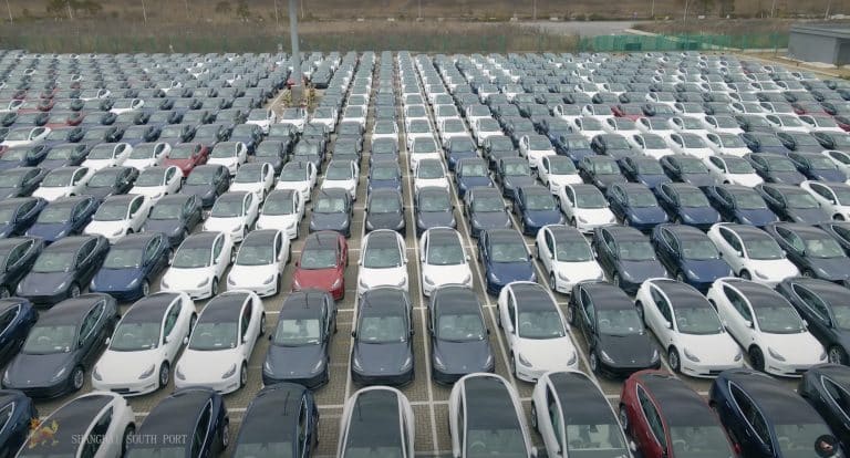 Tesla right-hand-drive (RHD) vehicles spotted waiting for shipment at Shanghai port