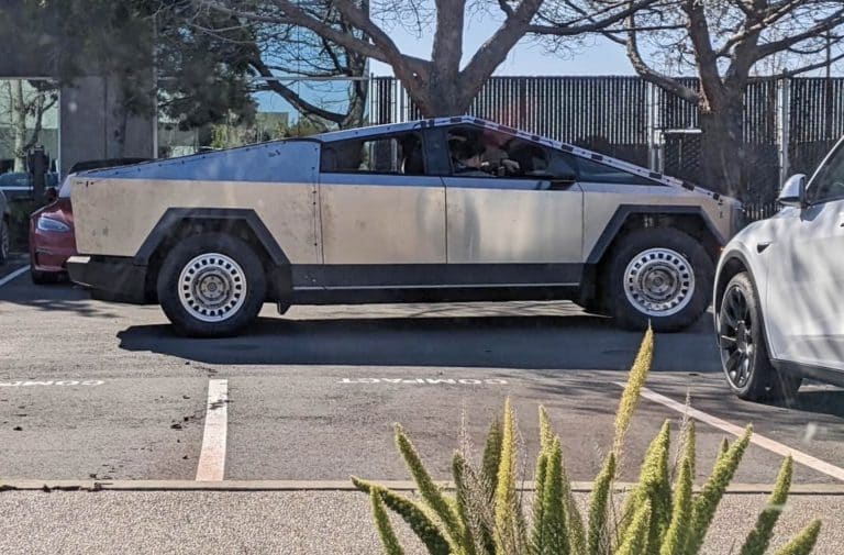 Tesla Cybertruck with apparent wheel precision measuring equipment sighted in Fremont