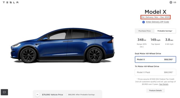 Tesla Model X US estimated delivery dates pushed back after price cuts