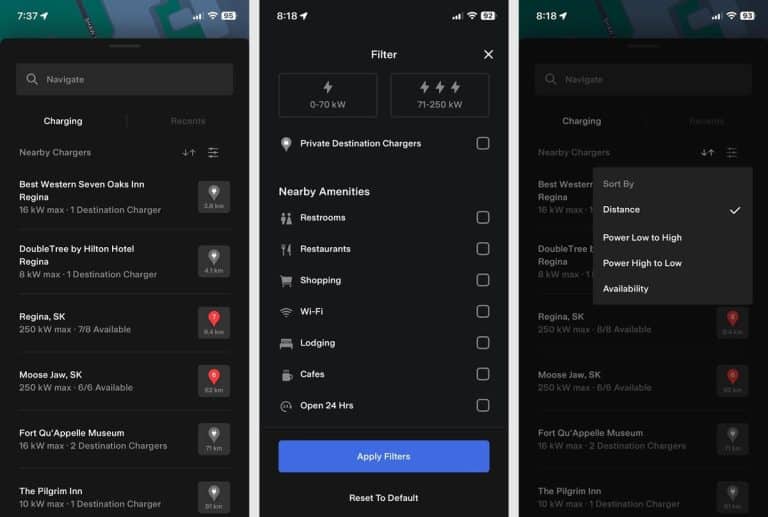 Tesla app tests filtering, destination chargers and more in Canada