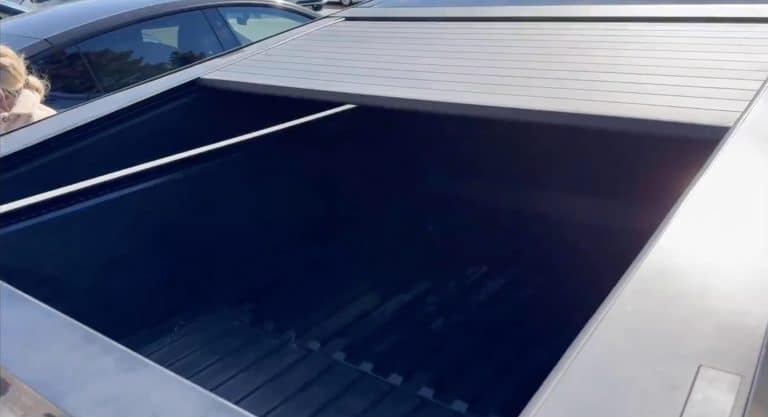 Tesla Cybertruck spotted in California with tonneau cover, tailgate open