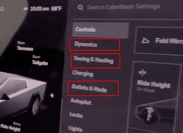On-Screen Displays for Tesla Cybertruck Showcase Dynamics, Towing, and Outlet Controls