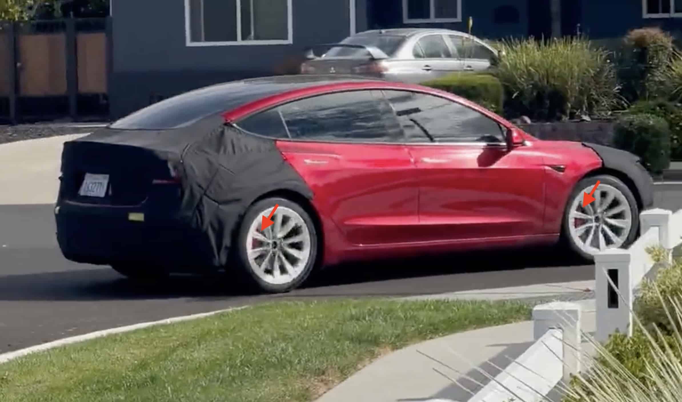 Apparent Tesla Model 3 Highland Performance with red brake calipers