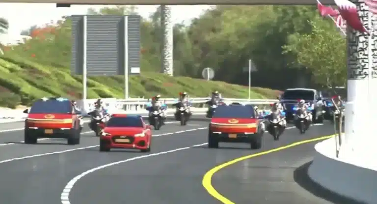 Tesla Cybertruck Police Units Escort Trump Motorcade in Qatar