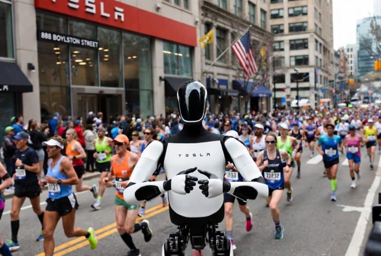 Tesla’s Optimus Robot Cheers On Boston Marathon Runners: A Historic Public Debut on the Road to Mass Humanoid Adoption